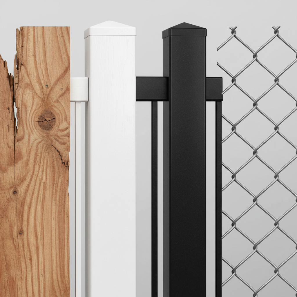 Close-up texture details of fence material samples