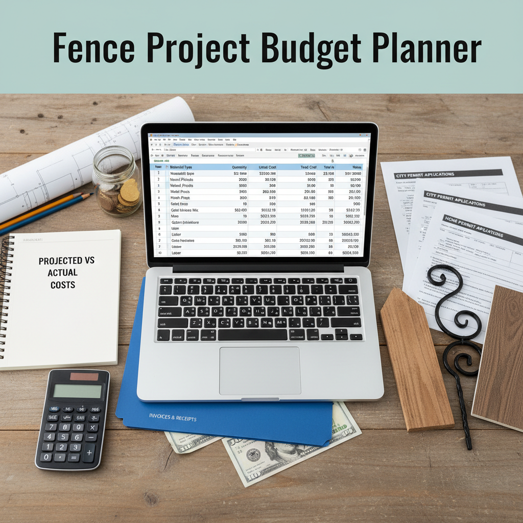 Budget planning spreadsheet with fence cost estimates and calculator