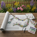Garden bed layout with mixed perennials and design template overlay