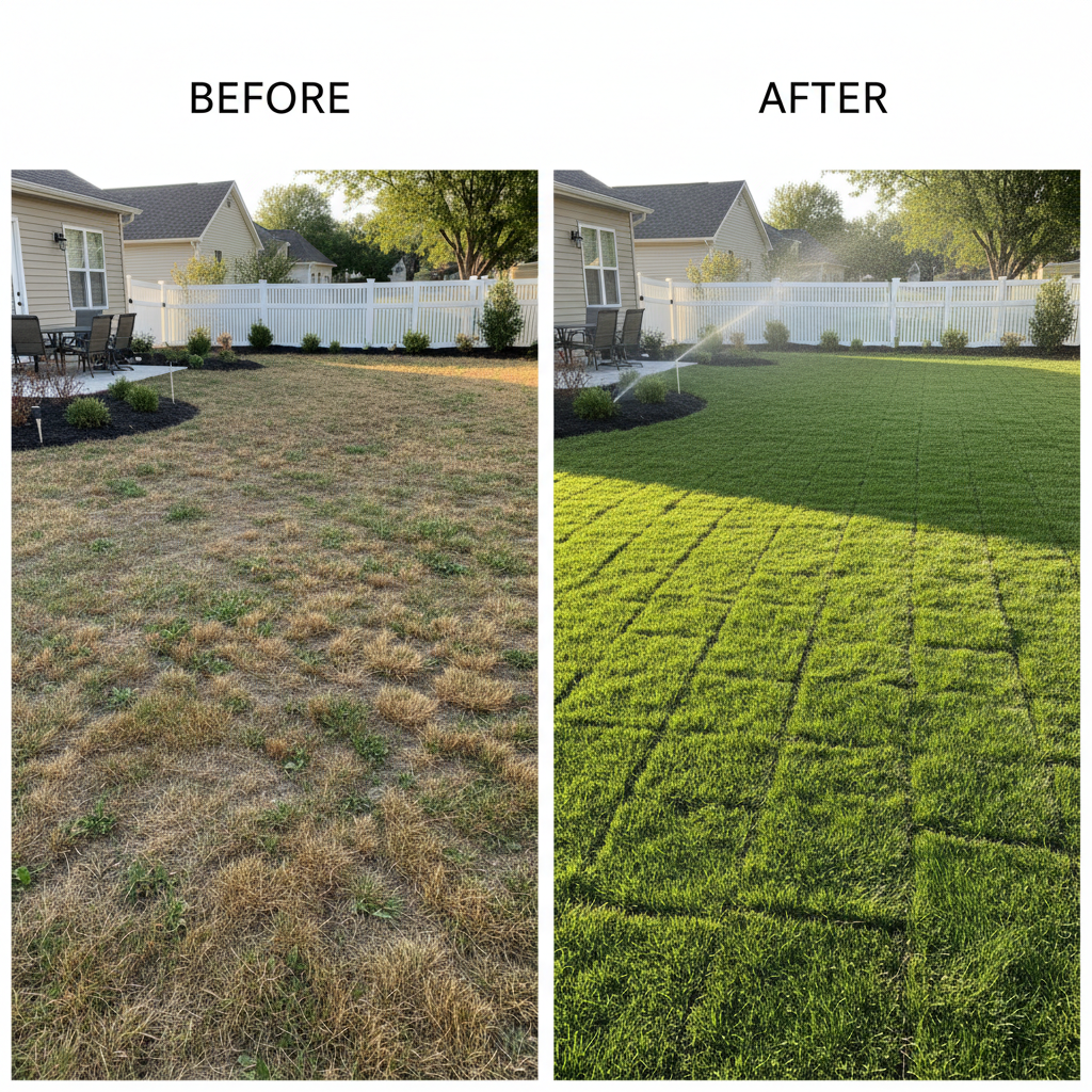 Perfectly laid fresh green sod lawn with seamless joints