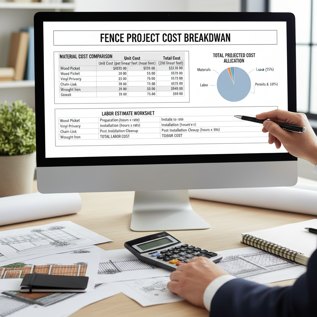 Detailed cost breakdown chart for fence project with material estimates