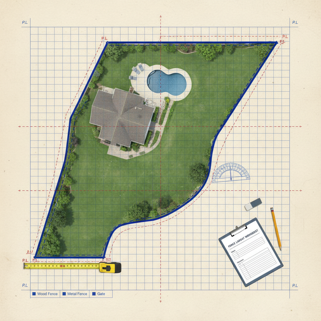 Aerial view of property with fence layout planning tools