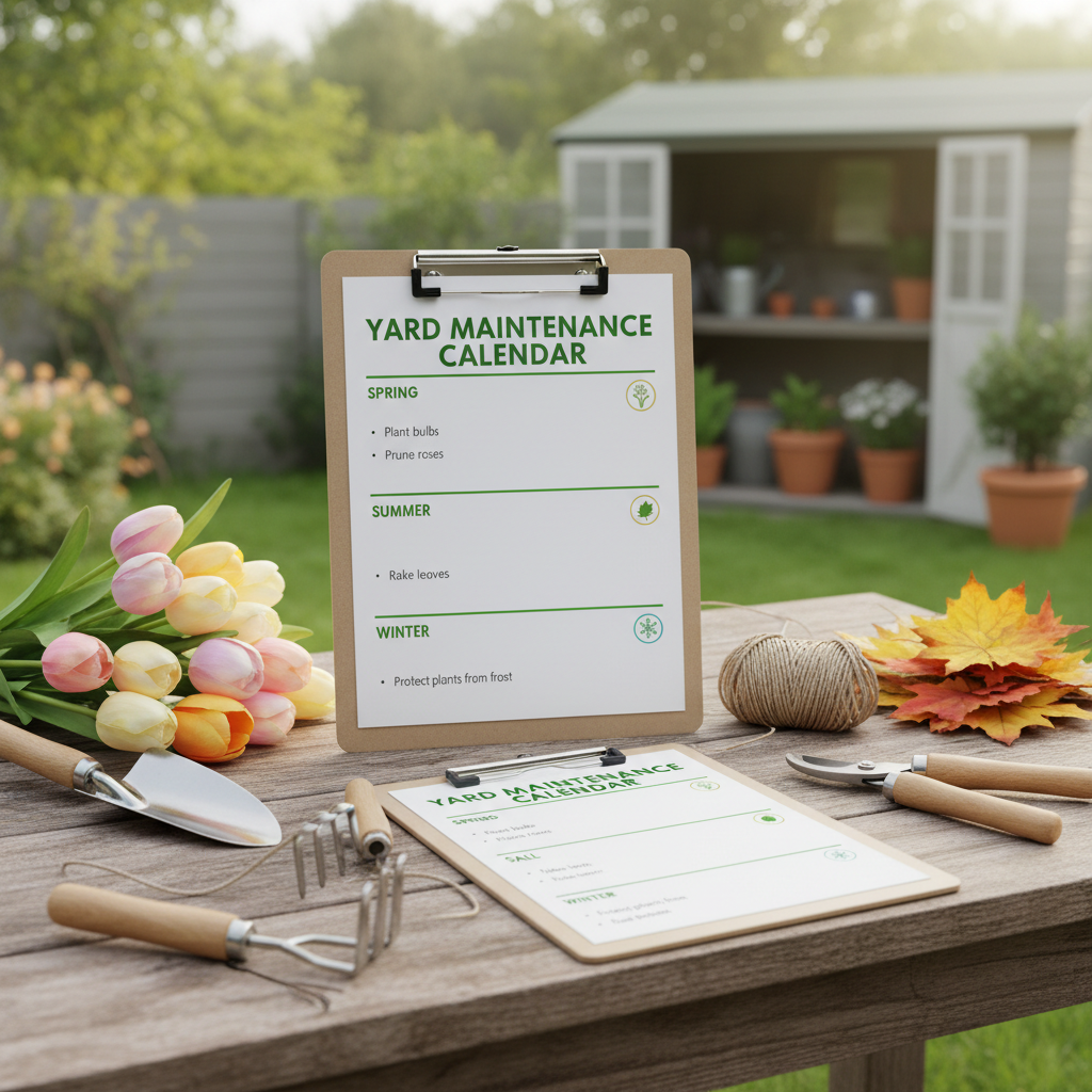 Organized seasonal garden task checklist with gardening tools