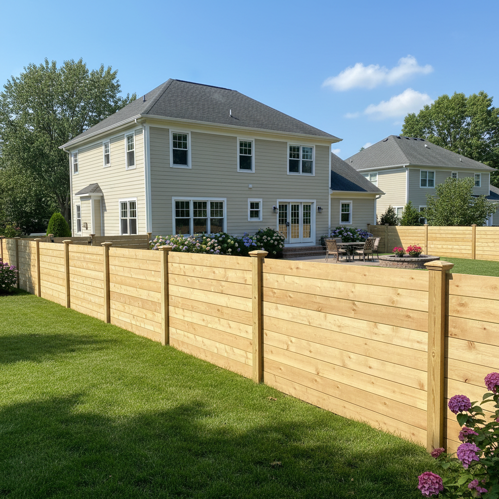 Newly installed wood privacy fence with professional finish