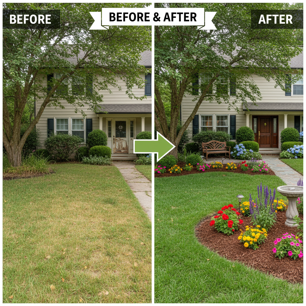 Before and after front yard landscaping transformation
